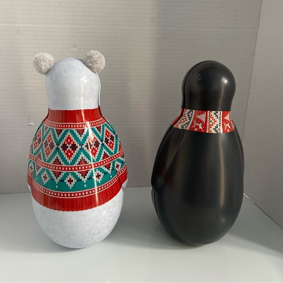 Set of 2 SILVER CRANE tin containers (polar bear and penguin) - Picture 4 of 12